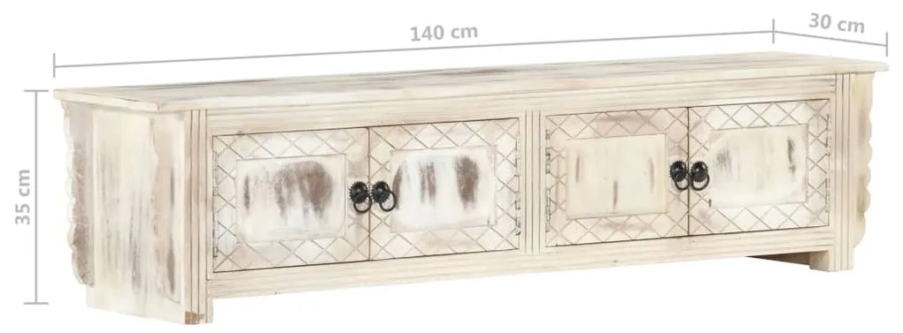 Móvel de TV 140x30x35 cm madeira de mangueira maciça branco
