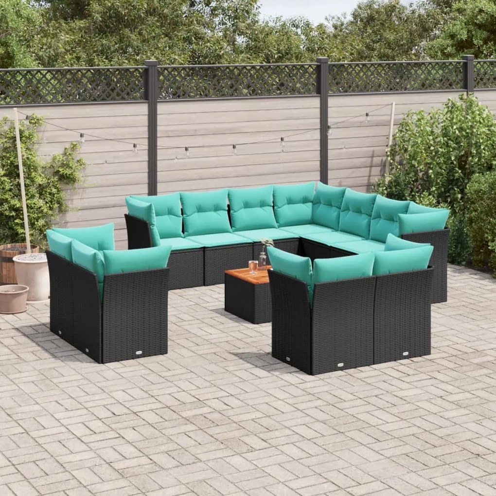 vidaXL 12 pcs conjunto de sofás de jardim com almofadões vime PE preto