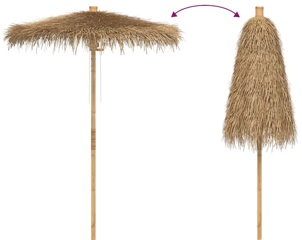 Guarda-chuva Tiki com dossel de folha de bananeira 150 cm Bambu