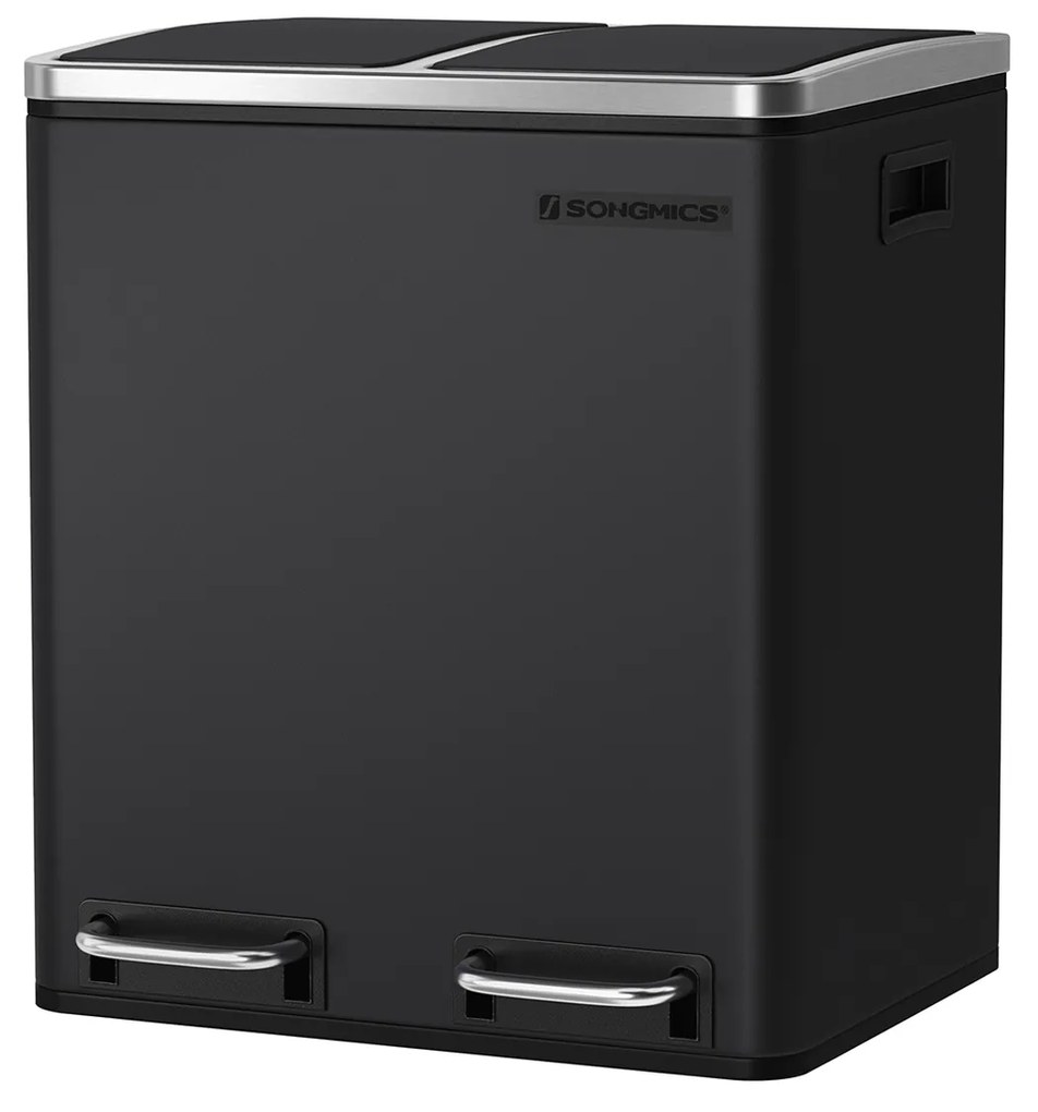 Cesto de lixo de cozinha com pedal e 2 compartimentos | SONGMICS | 41 x 36 x 47 cm | preto | LTB30BK.
