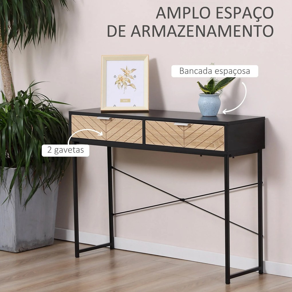 Mesa Consola 100x30x75cm Mesa de Entrada Moderno com 2 Gavetas de Arma