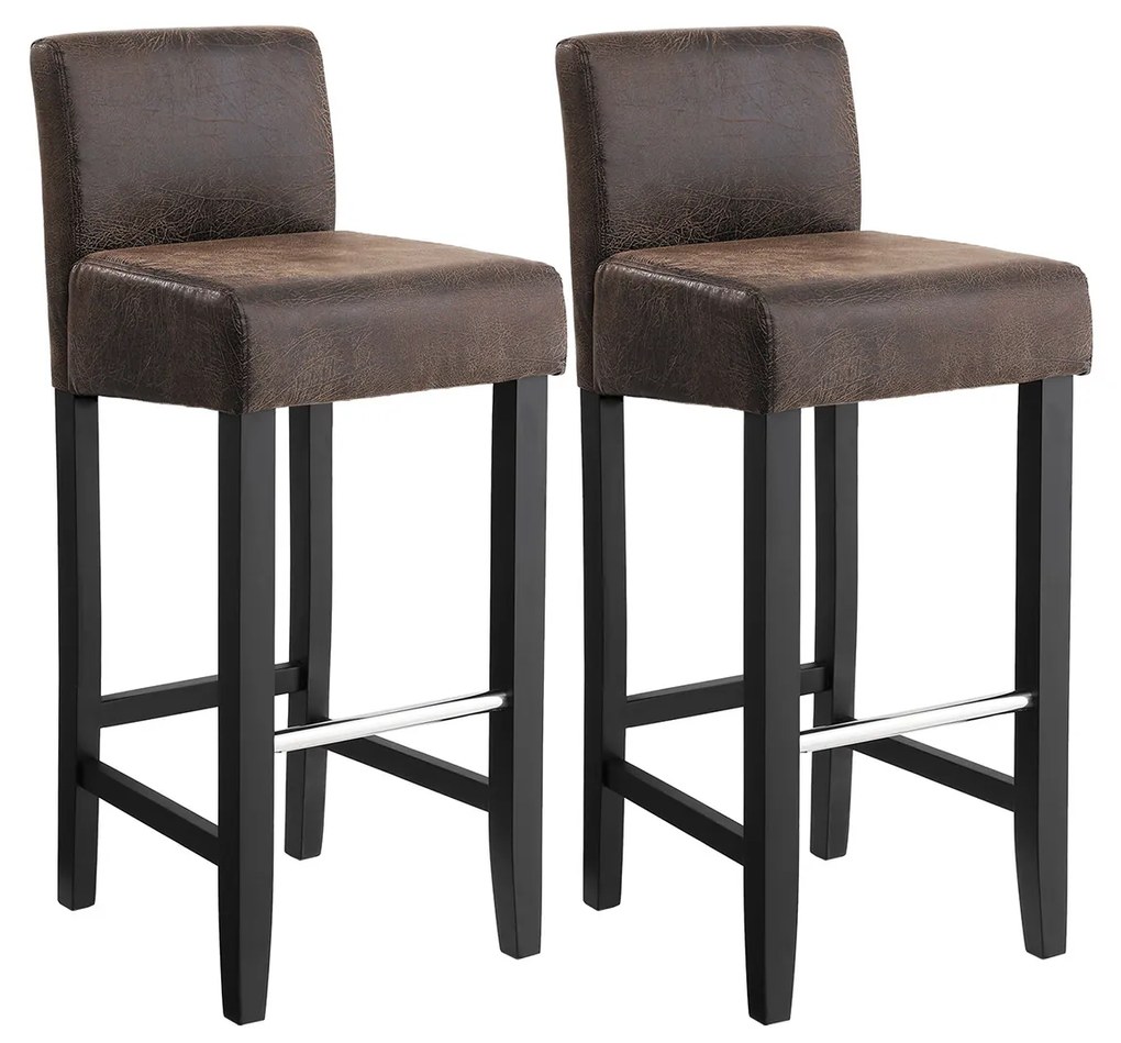 Bancos de bar Songmics LDC32BR com encosto baixo acolchoado e assento em PU com altura de 76 cm, pernas de madeira maciça com apoio para os pés, marrom e preto, conjunto com 2