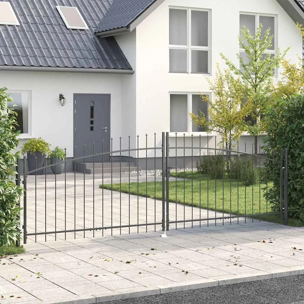 vidaXL Portão de Jardim com Ponta de Lança de Dupla Abertura Cinza 100x400 cm Aço