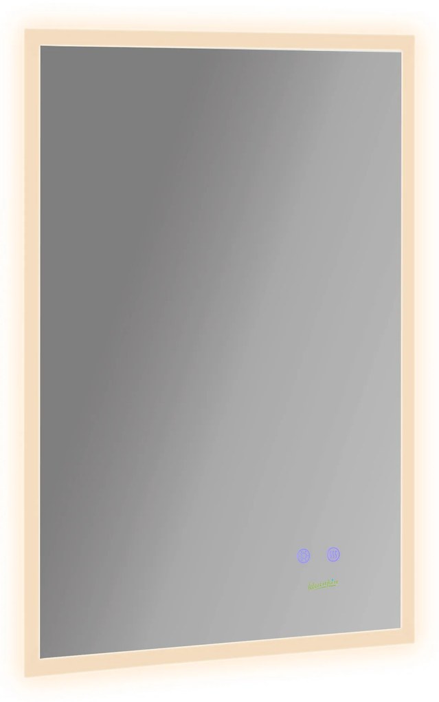Espelho Casa de Banho com Luz LED Espelho de Parede com Iluminação 70x50cm Interruptor Tátil 3 Luzes Ajustáveis Função Anti-Embaciamento e Estrutura d