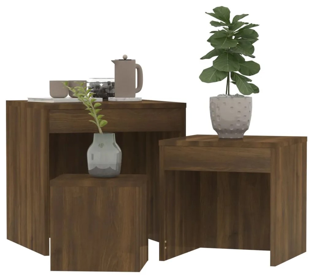 Mesas de encastrar 3 pcs derivados de madeira carvalho castanho