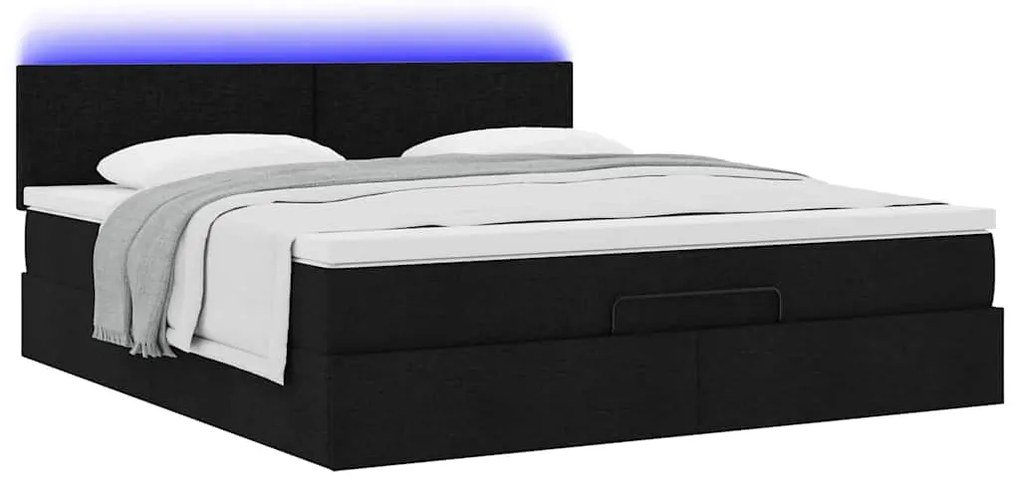 Estrutura de cama otomana com colchão 160x200 cm tecido preto