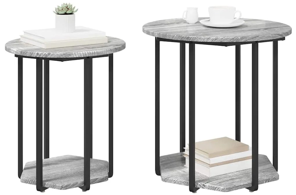 Conjunto de Mesas Laterais 2 pcs em Cinza Sonoma, Madeira Revestida e