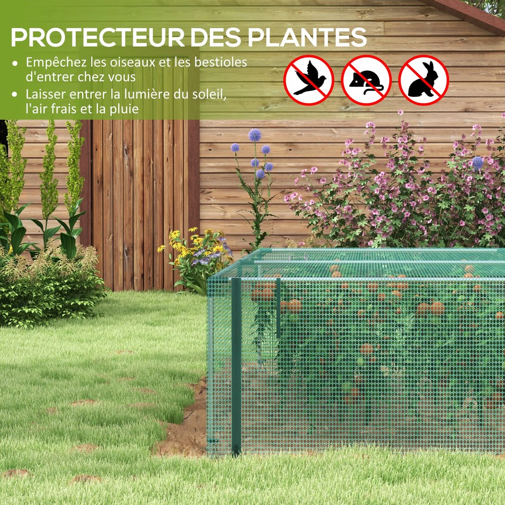Estufa de jardim para tomates com rede de proteção e porta com fecho de correr enrolável em HDPE, 125 x 373 x 62,5 cm