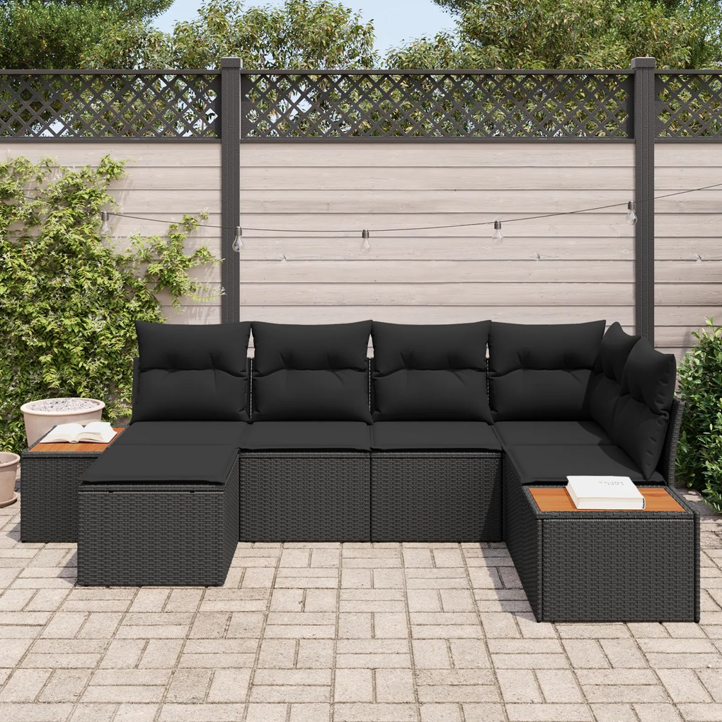 Conjunto de Sofá de Jardim vidaXL de 6 Peças com Almofadas Pretas de P