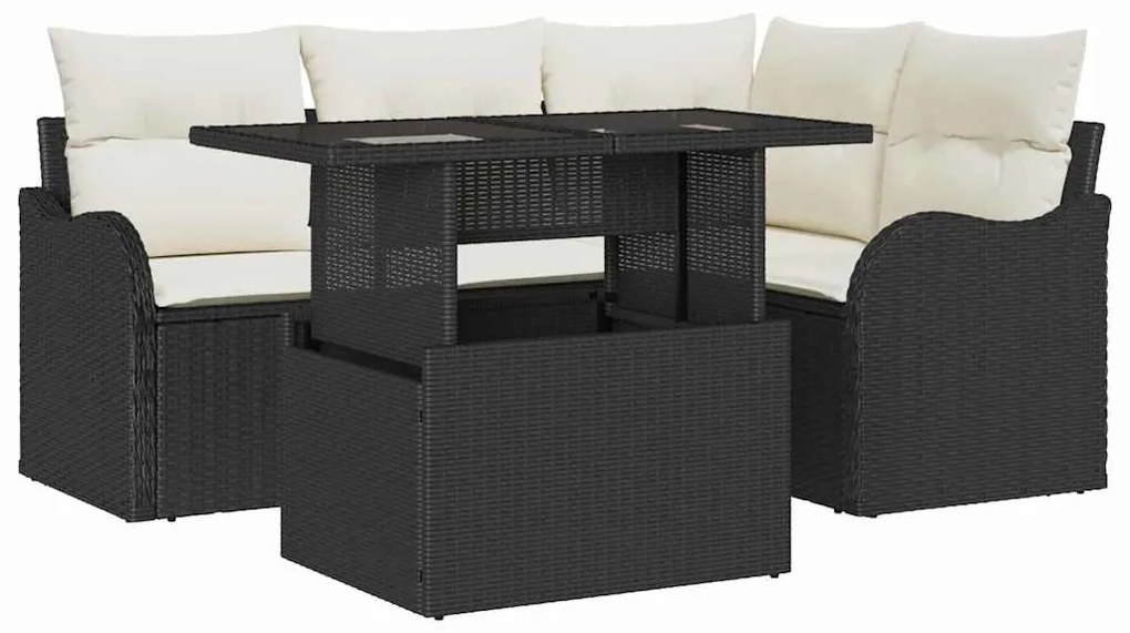 Conjunto de Sofá de Jardim vidaXL de 5 Peças com Almofadas Preto Polir
