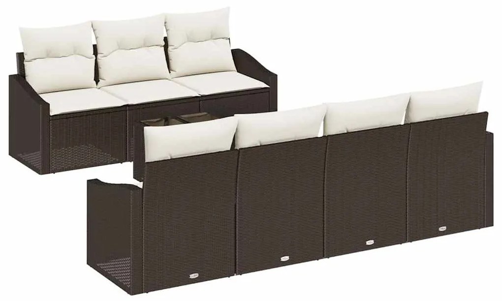 Conjunto de Jantar de Jardim com 8 Peças e Almofadas Marrons em Rattan
