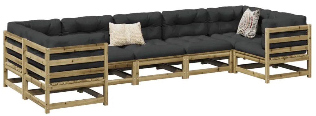 7 pcs conjunto sofás de jardim c/ almofadões pinho impregnado