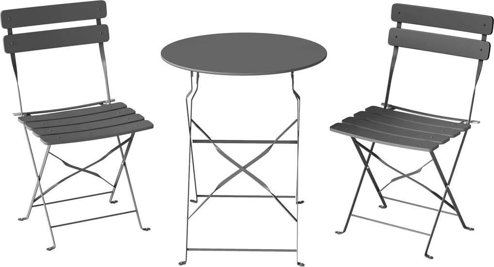 Outsunny Conjunto Bistrô de Jardim 3 Peças Mesa e 2 Cadeiras Dobráveis com Dupla Proteção Anti-Ferrugem Metal Cinza | Aosom Portugal