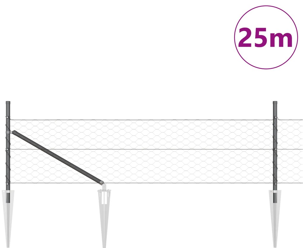 Cerca Hexagonal vidaXL Cinza 0,4x25 m Aço