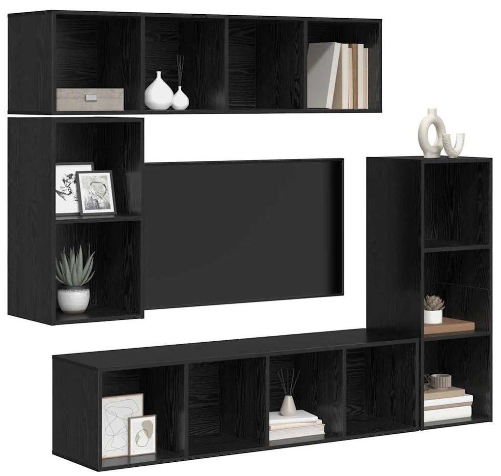 Conjunto de móvel de TV 4 pcs Carvalho preto Madeira processada
