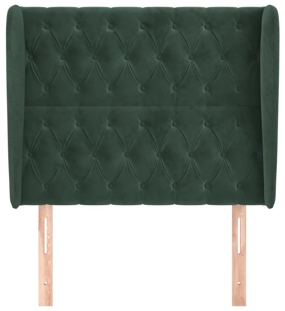 Cabeceira cama c/ abas veludo 103x23x118/128 cm verde-escuro