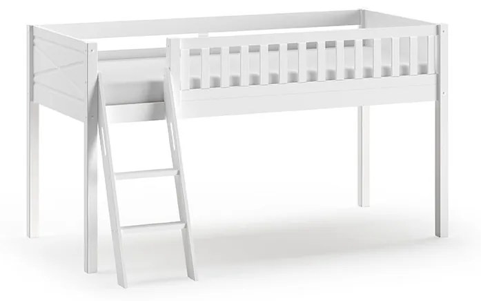 Conjunto cama alta Infantil SCOTT + cortina de brincar PRINCESAS + Túnel + 3 bolsos de arrumação Branca