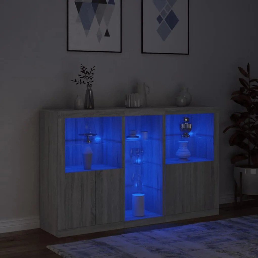 Aparador com luzes LED 162x37x100 cm cinzento sonoma