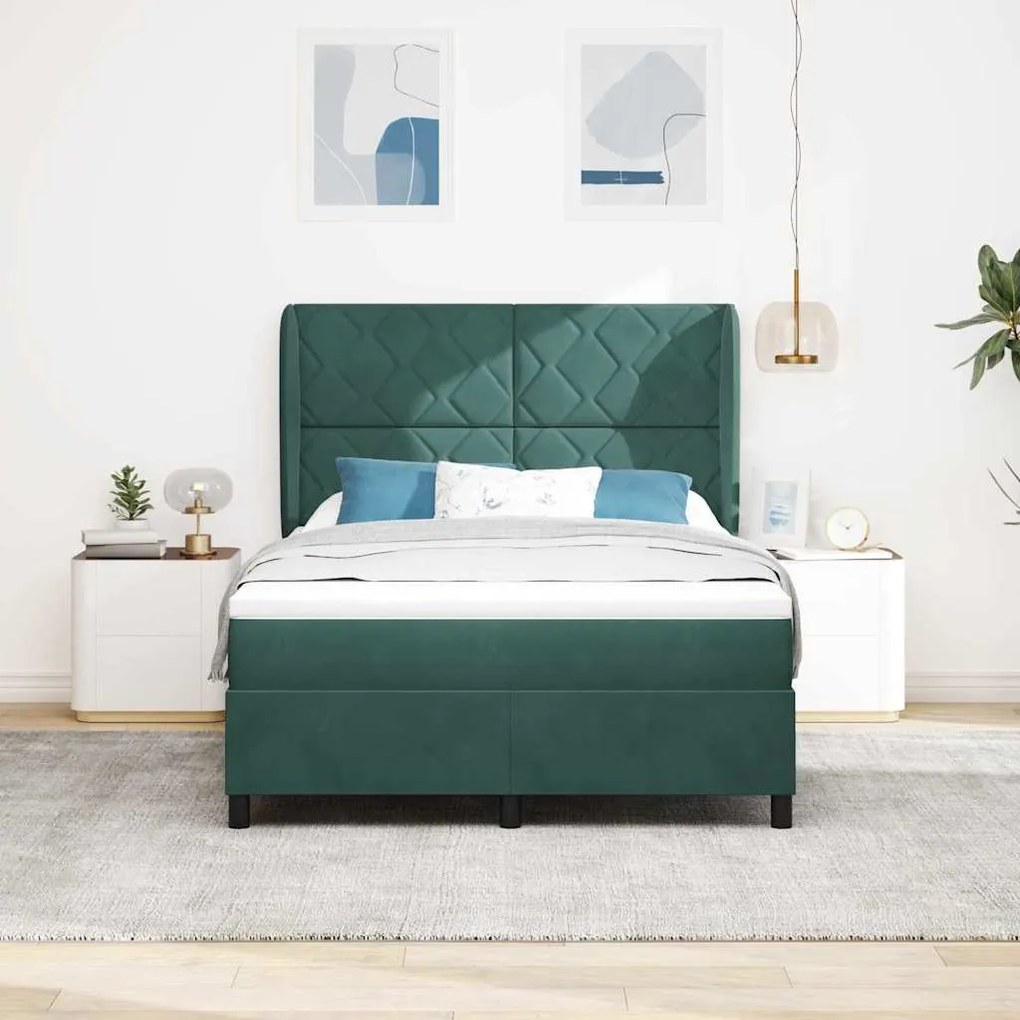 vidaXL Cama Box com colchão Verde Escuro 200 x 160 cm Poliéster