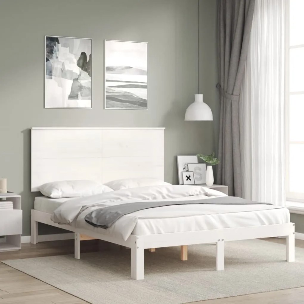 Cama sem colchão 140x190 cm madeira de pinho maciça branco