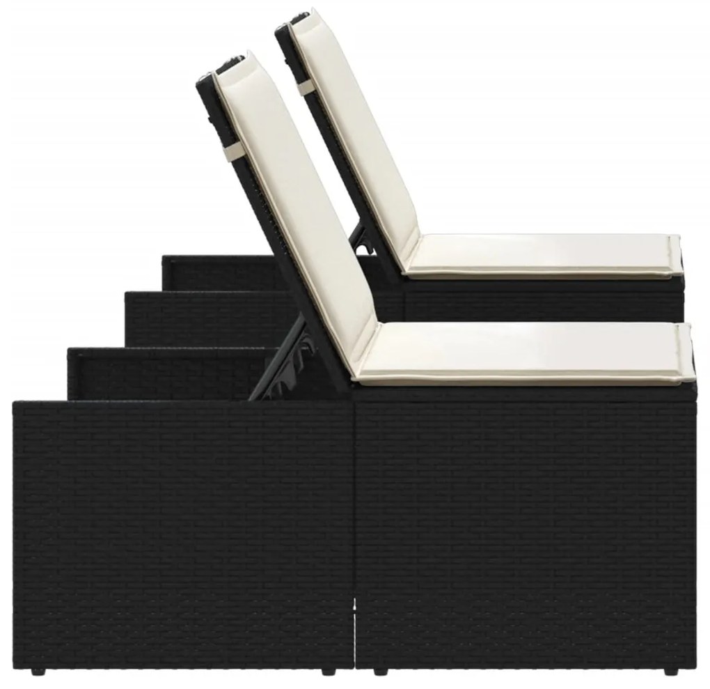 Espreguiçadeiras com mesa 2 pcs vime PE preto