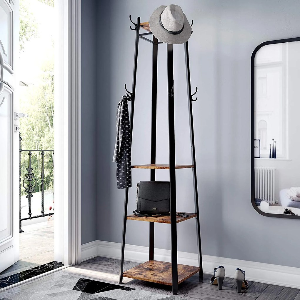 Cabideiro em estilo industrial 45 x 45 x 181 cm Castanho vintage + Preto