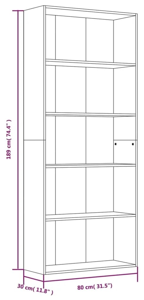 Estante 5 prat. 80x30x189 cm derivados madeira cinzento sonoma