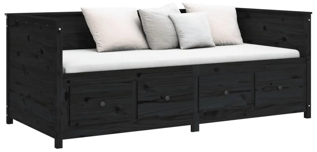 Sofá-cama 75x190 cm madeira de pinho maciça preto