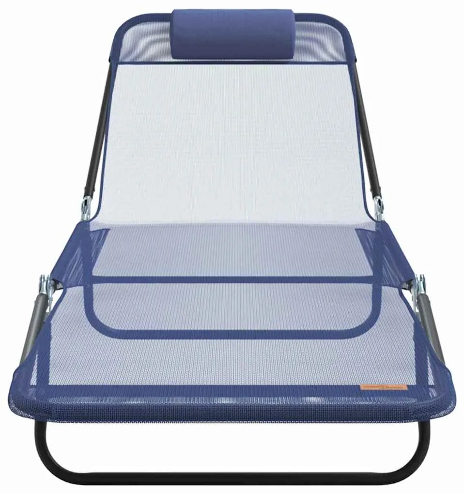 Espreguiçadeiras Dobráveis 2 pcs com Apoio de Cabeça Azul Textilene