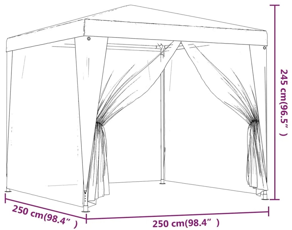 Tenda festas c/ 4 paredes laterais rede 2,5x2,5m PEAD vermelho