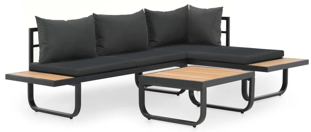 Sofás de canto para jardim com almofadões 2 pcs alumínio e WPC