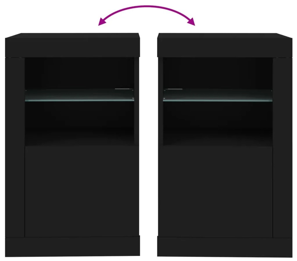 Móveis de apoio c/ luzes LED 2 pcs derivados de madeira preto