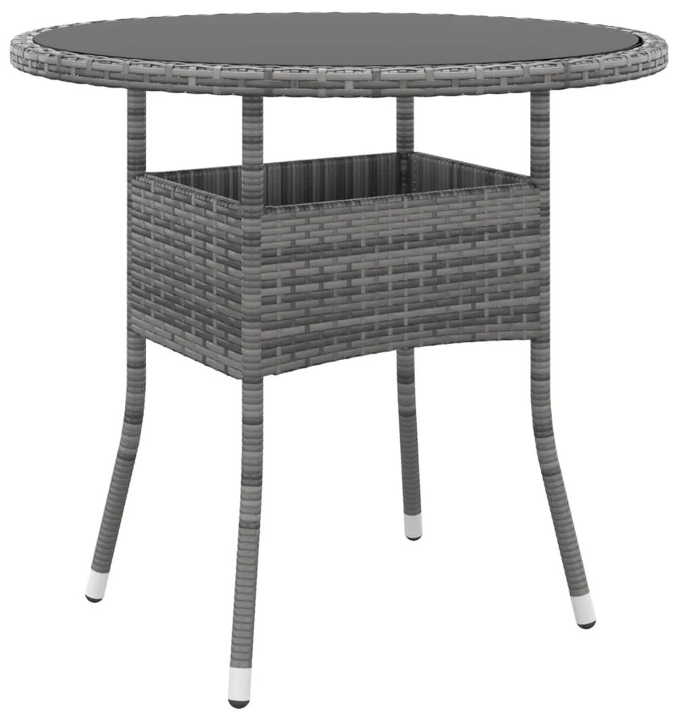 3 pcs conjunto de jantar para jardim vime PE cinzento