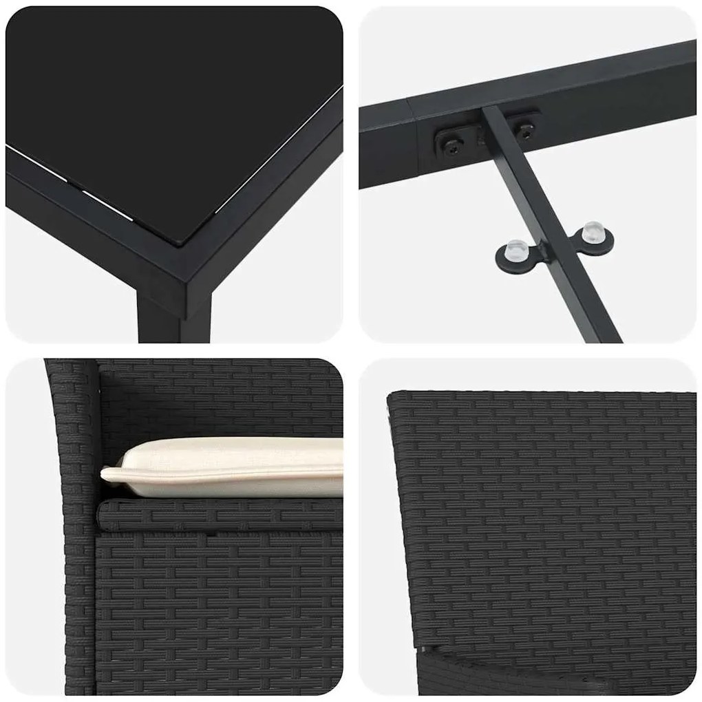 Conjunto de Jantar de Jardim com 5 Peças - Almofadas Pretas de Rattan