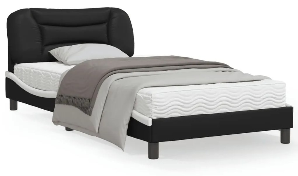 vidaXL Estrutura cama c/ luzes LED 100x200cm couro artif. preto/branco