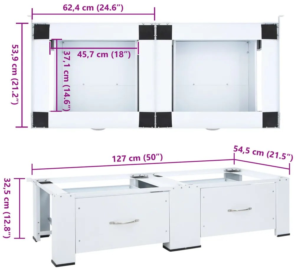 Suporte para máquina de lavar roupa duplo com gavetas branco