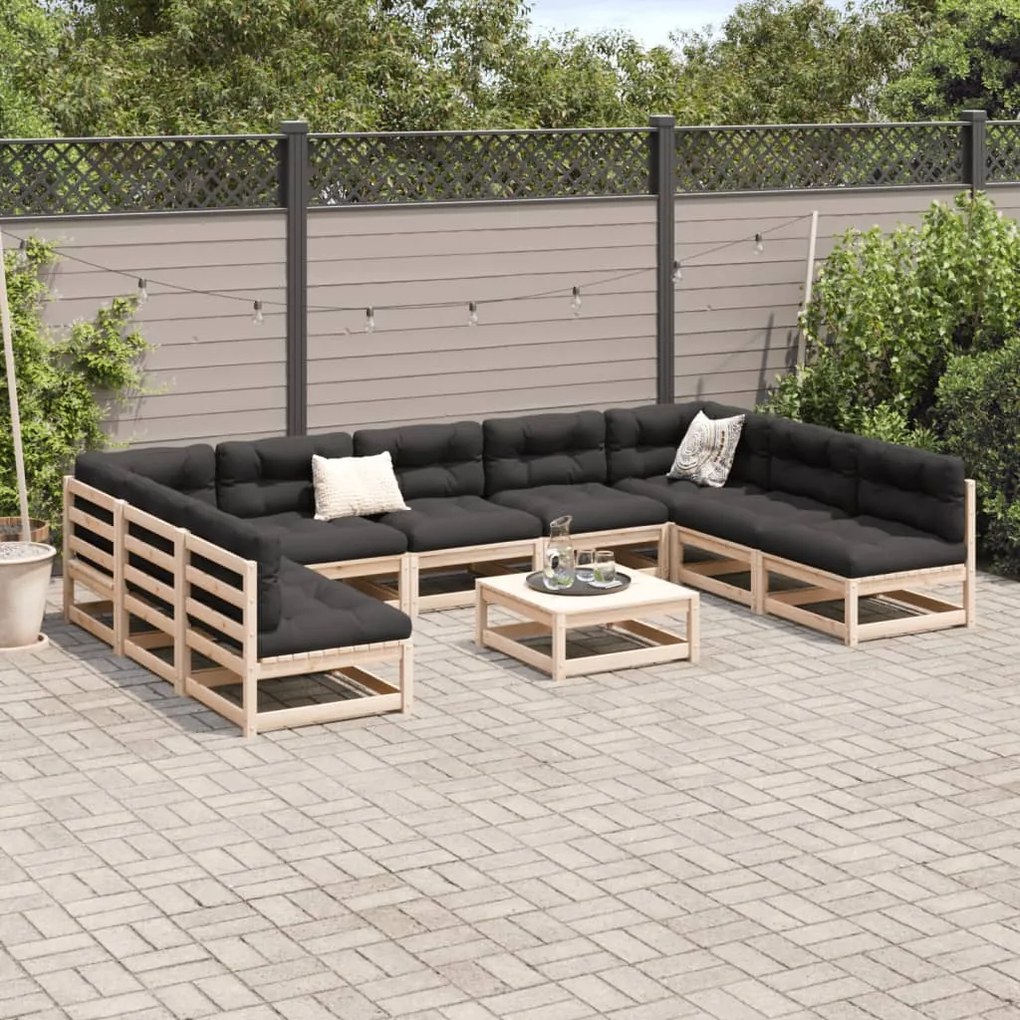 10 pcs conjunto sofás jardim c/ almofadões madeira pinho maciço