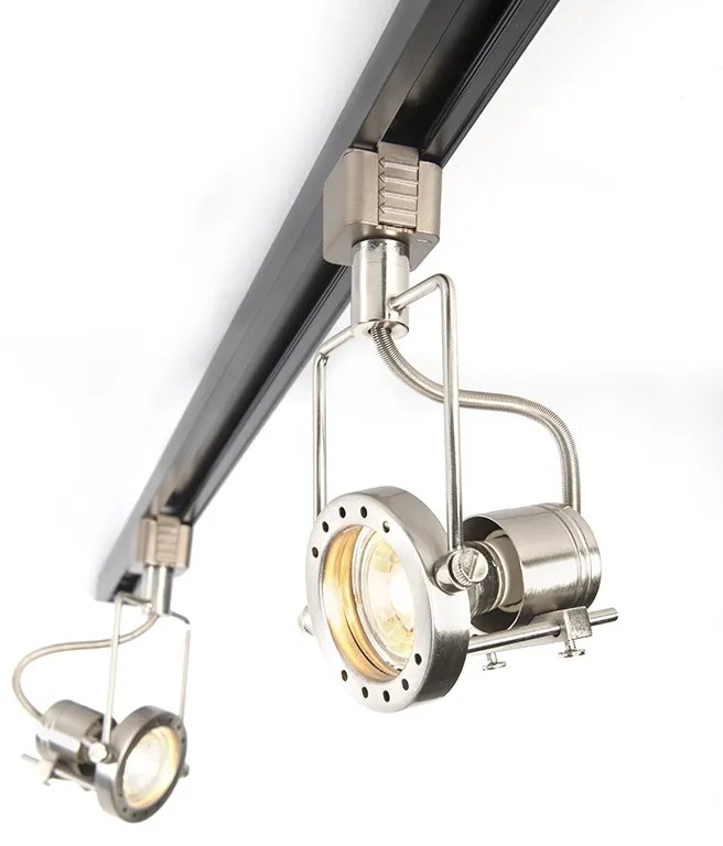 Sistema de calhas com 3 focos monofásicos preto com aço - Suplux