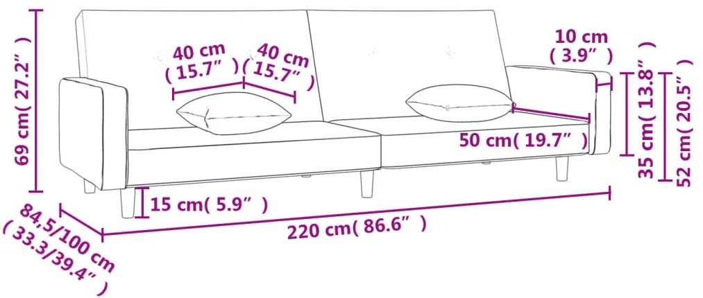 Sofá-cama 2 lugares com duas almofadas tecido preto