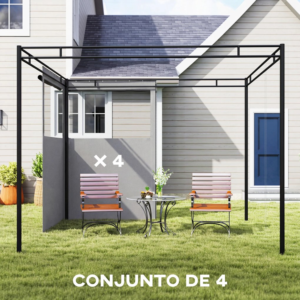 4 Paredes Laterais para Tenda (NÃO INCLUIDA) 3x3 m Laterais de Tenda com 8 Janelas Proteção UV 30+ Impermeável Cinzento Claro