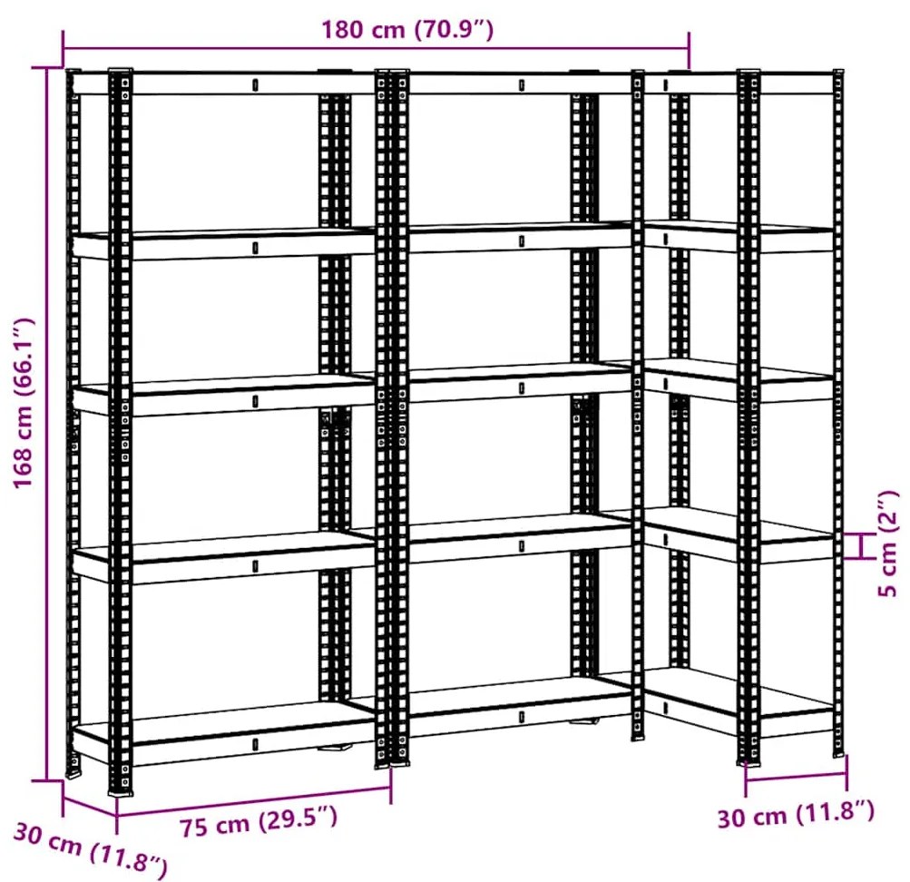 Prateleiras de armazenamento de 5 camadas 3 pcs aço antracite