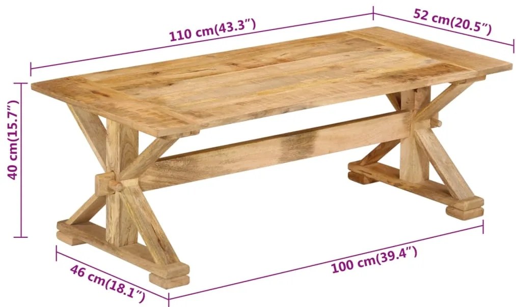Mesa de centro 110x52x40 cm madeira de mangueira maciça