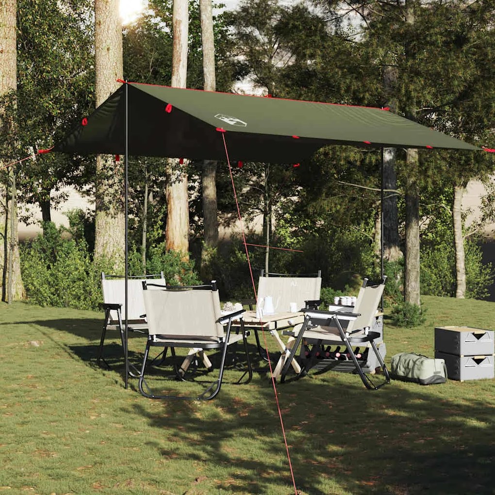 Lona de campismo 306x306 cm impermeável verde azeitona