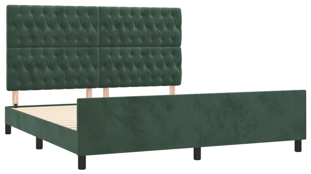 Estrutura de cama c/ cabeceira 180x200 cm veludo verde-escuro