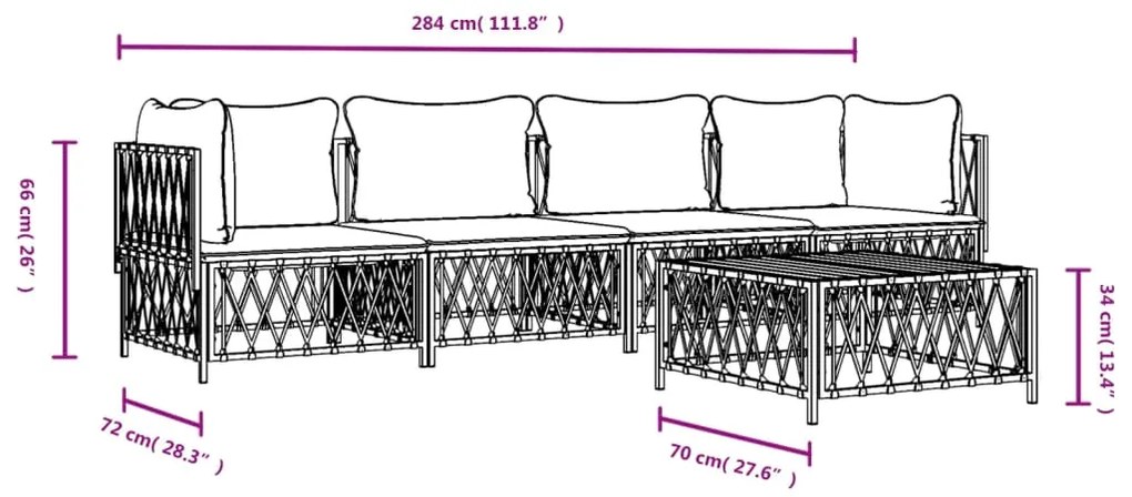 5 pcs conjunto lounge de jardim com almofadões aço antracite