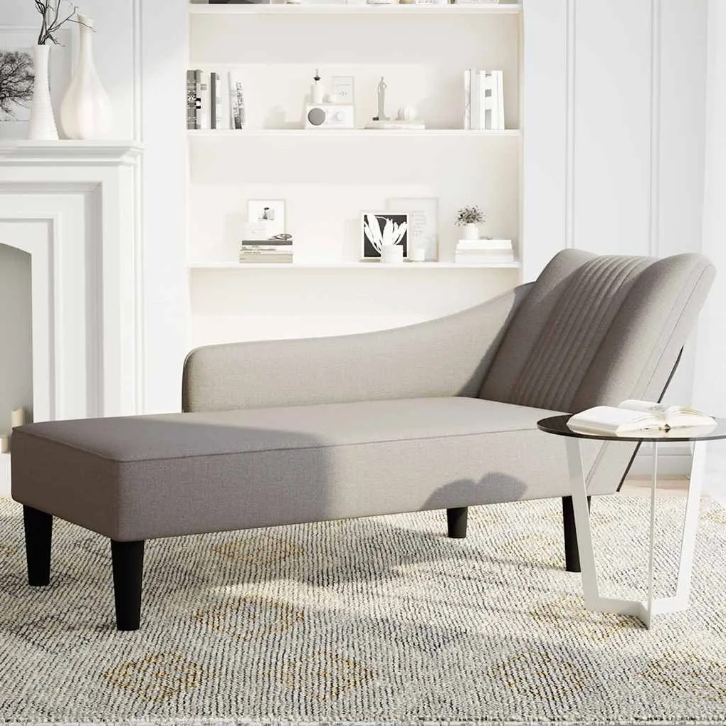 Chaise lounge com apoio de braço direito em tecido cinza