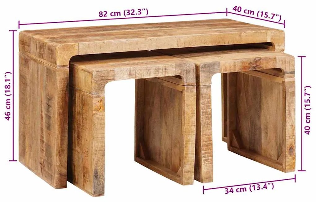 Mesas de canto 3 pcs Castanho Madeira de mangueira maciça