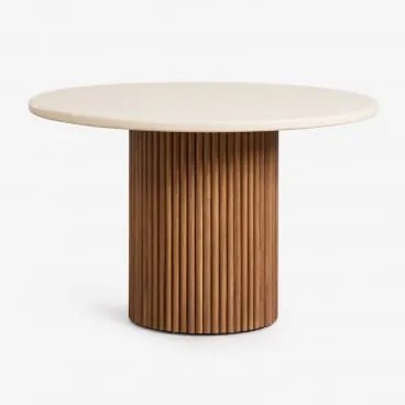 Mesa De Jardim Redonda Em Cimento E Madeira De Acácia Sirvon Ø120 Cm - Sklum