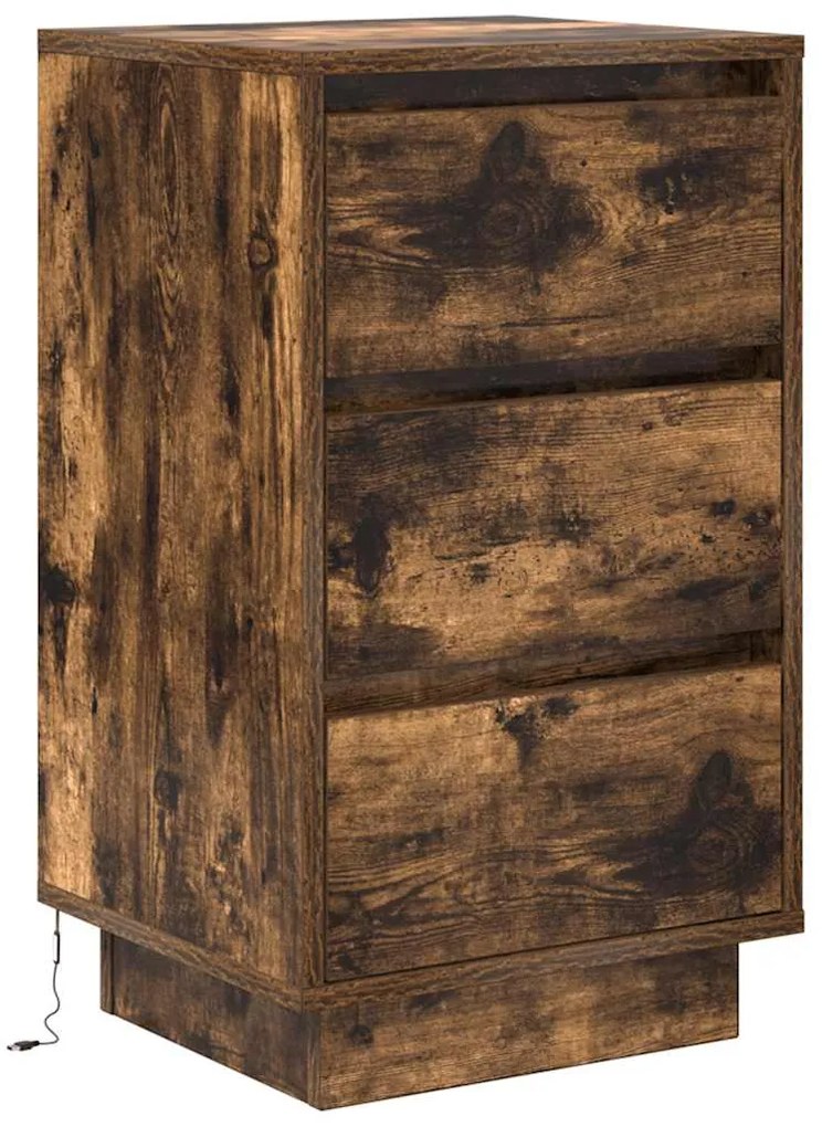 Mesa de cabeceira c/ luzes LED 38x34x65 cm carvalho fumado