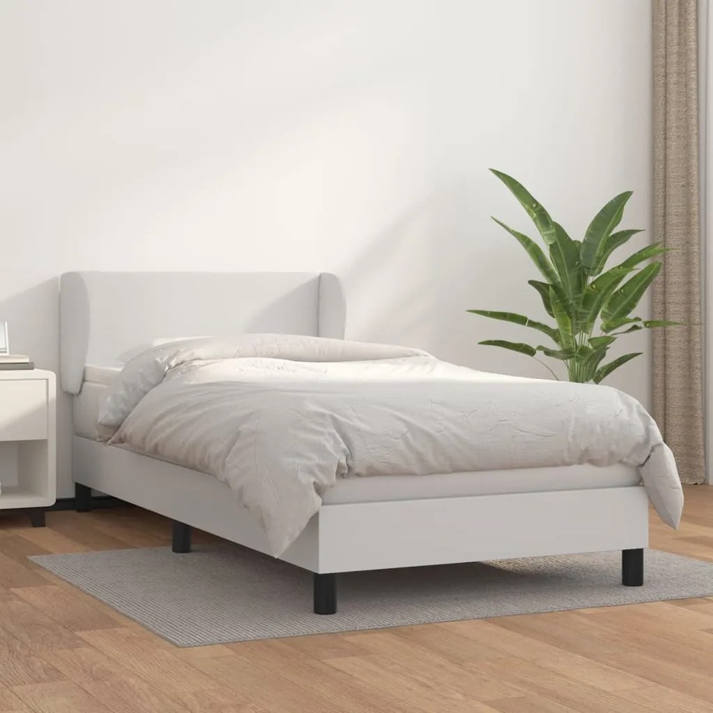 Cama com molas/colchão 90x200 cm couro artificial branco